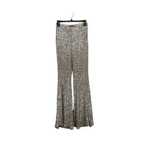 Karen Millen Sequin Flared Trousers Gold Metallic Pants Size M / US 6 NWT